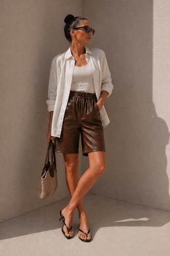 Damen kunstleder bermudas high - damen,